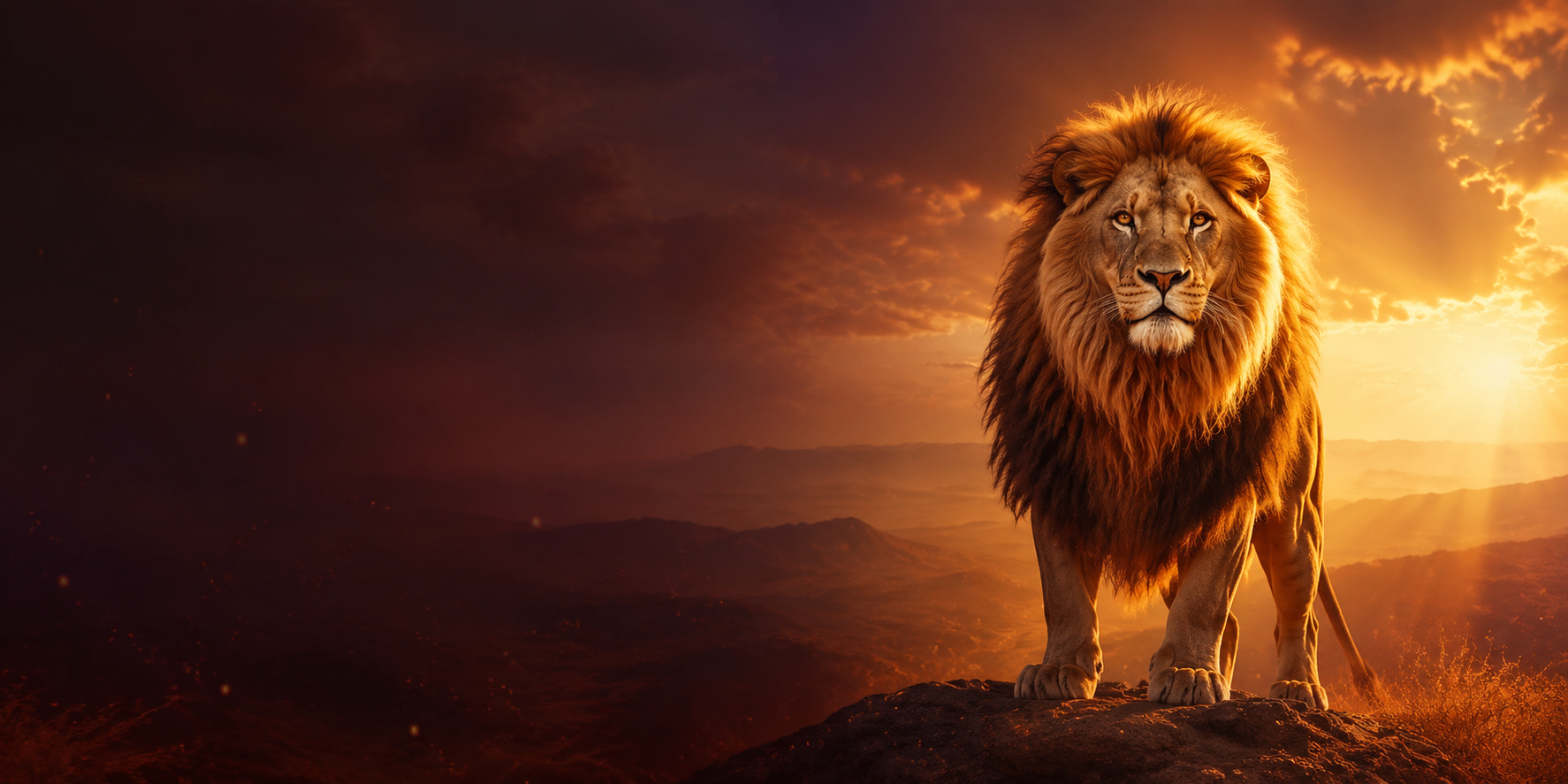 Majestic lion at sunrise symbolizing strength and Kingdom purpose